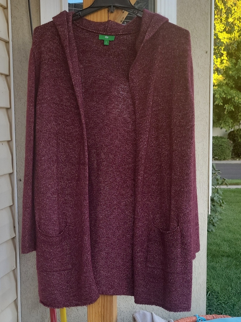 dip Burgundy Hooded Open Cardigan